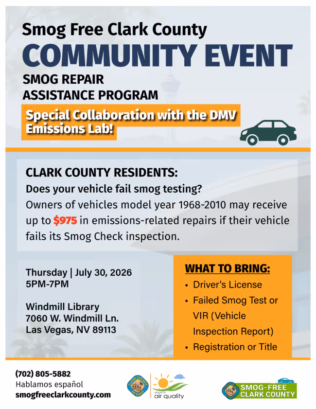 Smog Free Clark County, a Smog Repair Assistance Program Event Image