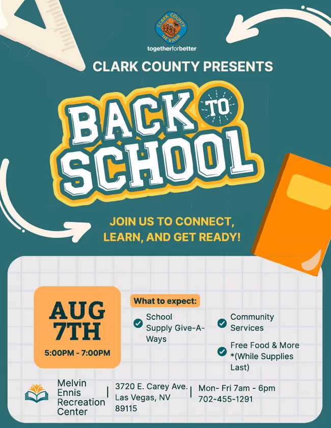 Clark County Back To School Event 2026 at Melvin Ennis Recreation Center Event Image