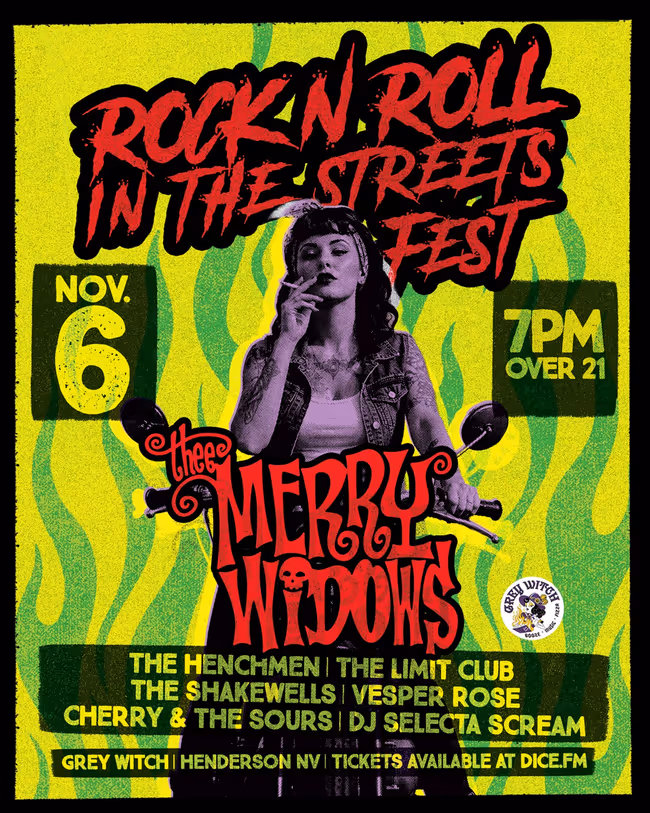 Rock N Roll In The Streets: The Merry Widows, The Henchmen, The Limit Club, The Shakewells, Vesper Rose, Cherry & The Sours, DJ Selecta Scream Event Image